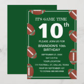 Invitation 10e fête d'anniversaire Football Vert Sport Enfant (Devant / Derrière)