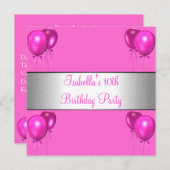 Invitation 10e fête d'anniversaire joli en ballons rose brill (Devant / Derrière)