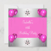 Invitation 10e fête d'anniversaire jolie en ballons roses arg (Devant)