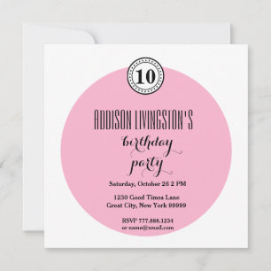 Invitation 10e fête d'anniversaire Modern rose Black Bubble V