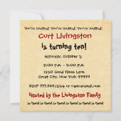 Invitation 10e fête d'anniversaire moderne rouge et noir (Dos)