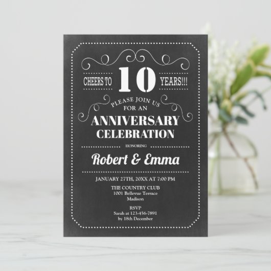 Invitation 10e fête du Mariage - Chalkboard (Debout devant)