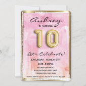 Invitation 10e fille Anniversaire rose et or (Devant)