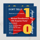 Invitation 10ème Étoile ROUGE S03 de fête d'anniversaire de (Devant / Derrière)