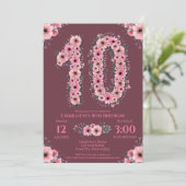 Invitation 10ème grand anniversaire fille Fleurs roses Fleurs (Debout devant)