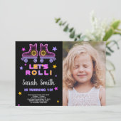 Invitation 10ème Neon Patinage rose violet Anniversaire avec (Debout devant)