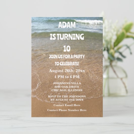 Invitation 10th Birthday Tenth Ocean Sandy Beach Party Custom (Debout devant)