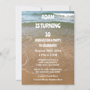 Invitation 10th Birthday Tenth Ocean Sandy Beach Party Custom