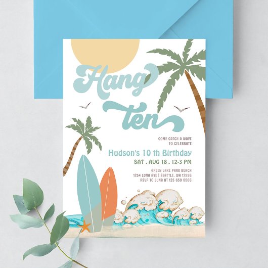 Invitation 10th Boy Surf Surfing Anniversaire Beach Party