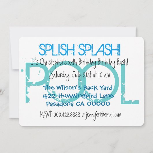 Invitation 10th Ten Birthday Pool Party Enregistrer la date P (Dos)