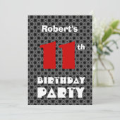 Invitation 11e anniversaire Ado moderne Motif noir et blanc (Debout devant)