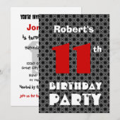 Invitation 11e anniversaire Ado moderne Motif noir et blanc (Devant / Derrière)