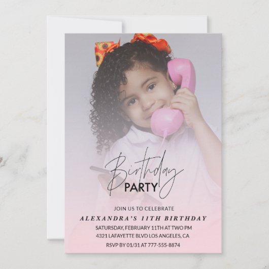 Invitation 11e anniversaire Anniversaire Fête Photo rose (Devant)