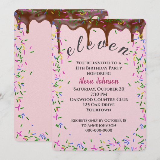 Invitation 11E Anniversaire Avec Glace Au Chocolat Et Saupoud (Devant / Derrière)