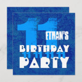 Invitation 11e anniversaire BLUE Grunge Z03B (Devant / Derrière)