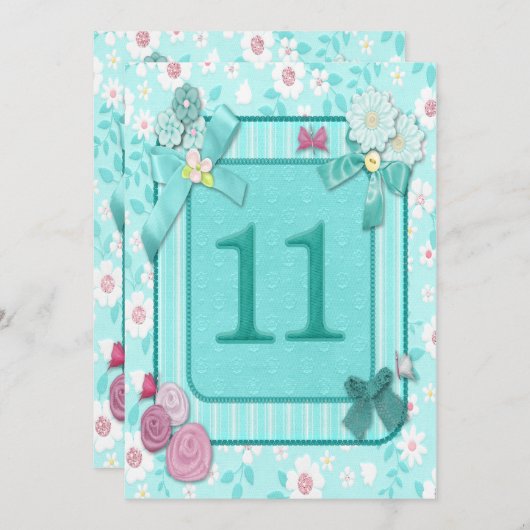 Invitation 11e anniversaire de fête (Devant / Derrière)