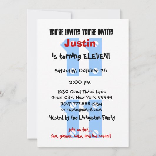 Invitation 11e anniversaire de l'enfant moderne Nom personnal (Dos)