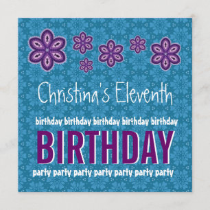Invitation 11e anniversaire des fleurs violettes Nom personna