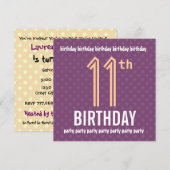 Invitation 11e anniversaire fête violet et pêche Pois (Devant / Derrière)