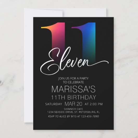 Invitation 11e anniversaire moderne (Devant)