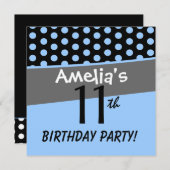 Invitation 11e anniversaire Pois mignonne et amusant pour les (Devant / Derrière)