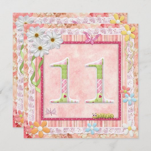 Invitation 11e anniversaire style scrapbooking (Devant / Derrière)