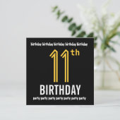 Invitation 11e fête d'anniversaire Gold moderne et Noir (Debout devant)