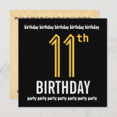 Invitation 11e fête d'anniversaire Gold moderne et Noir (Devant / Derrière)