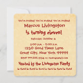 Invitation 11e fête d'anniversaire moderne rouge et or (Dos)