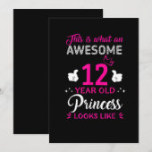 Invitation 12 ans Anniversaire cadeau pour princesse fille (Devant / Derrière)