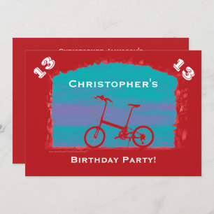 Invitation 12e, 13e, 14e fête d'anniversaire, Bicycle rouge