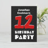 Invitation 12e anniversaire Ado moderne Black White Stars W03 (Debout devant)