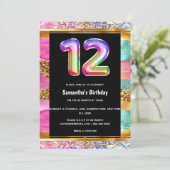 Invitation 12e anniversaire arc-en-ciel parties scintillant f (Debout devant)