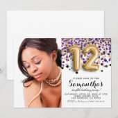 Invitation 12e anniversaire Confetti Gold Portrait (Devant / Derrière)
