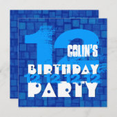 Invitation 12e anniversaire de fête Grunge BLUE Z12B (Devant / Derrière)
