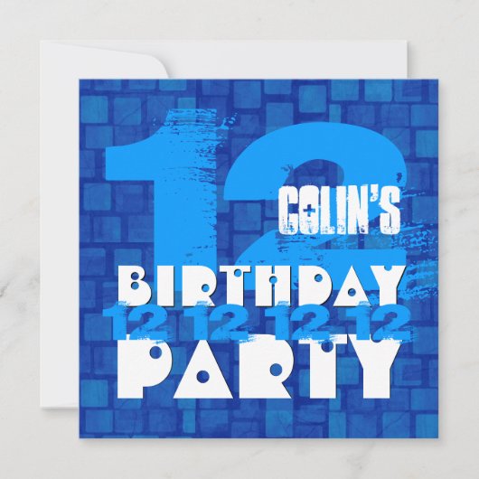 Invitation 12e anniversaire de fête Grunge BLUE Z12B (Devant)