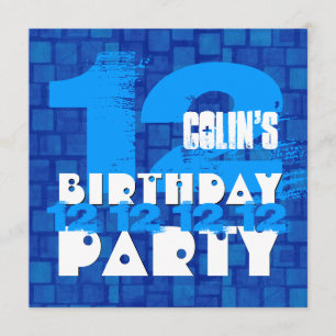 Invitation 12e anniversaire de fête Grunge BLUE Z12B