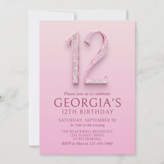 Invitation 12e anniversaire Diamants roses (Devant)