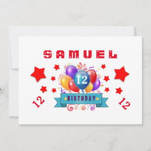 Invitation 12e anniversaire Festive Ballons et étoiles B112