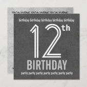 Invitation 12e anniversaire fête moderne argent Recyclé (Devant / Derrière)