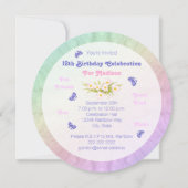 Invitation 12e anniversaire fête papillon arc-en-ciel Invitat (Dos)