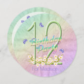 Invitation 12e anniversaire fête papillon arc-en-ciel Invitat (Devant / Derrière)