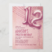 Invitation 12e anniversaire filles Rose or (Devant)