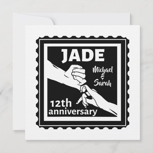 Invitation 12e anniversaire mariage traditionnel Jade (Devant)