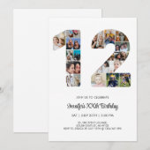 Invitation 12e anniversaire Numéro 12 photo personnalisée Col (Devant / Derrière)