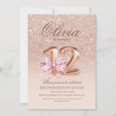 Invitation 12e anniversaire Rose rose or Bow fête d'anniversa (Devant)