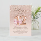 Invitation 12e anniversaire Rose rose or Bow fête d'anniversa (Debout devant)