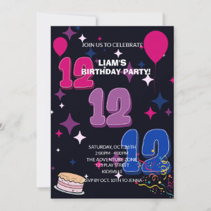 Invitation 12e anniversaire vibrant Confettis roses bleus