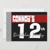 Invitation 12e fête d'anniversaire Noir et blanc modernes (Devant)