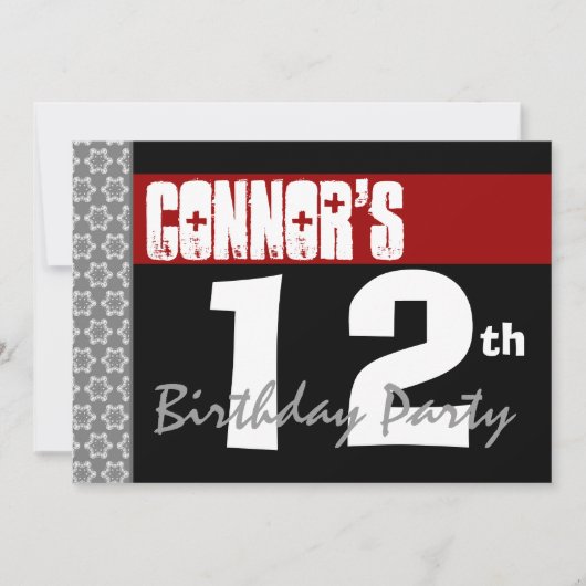 Invitation 12e fête d'anniversaire Noir et blanc modernes (Devant)